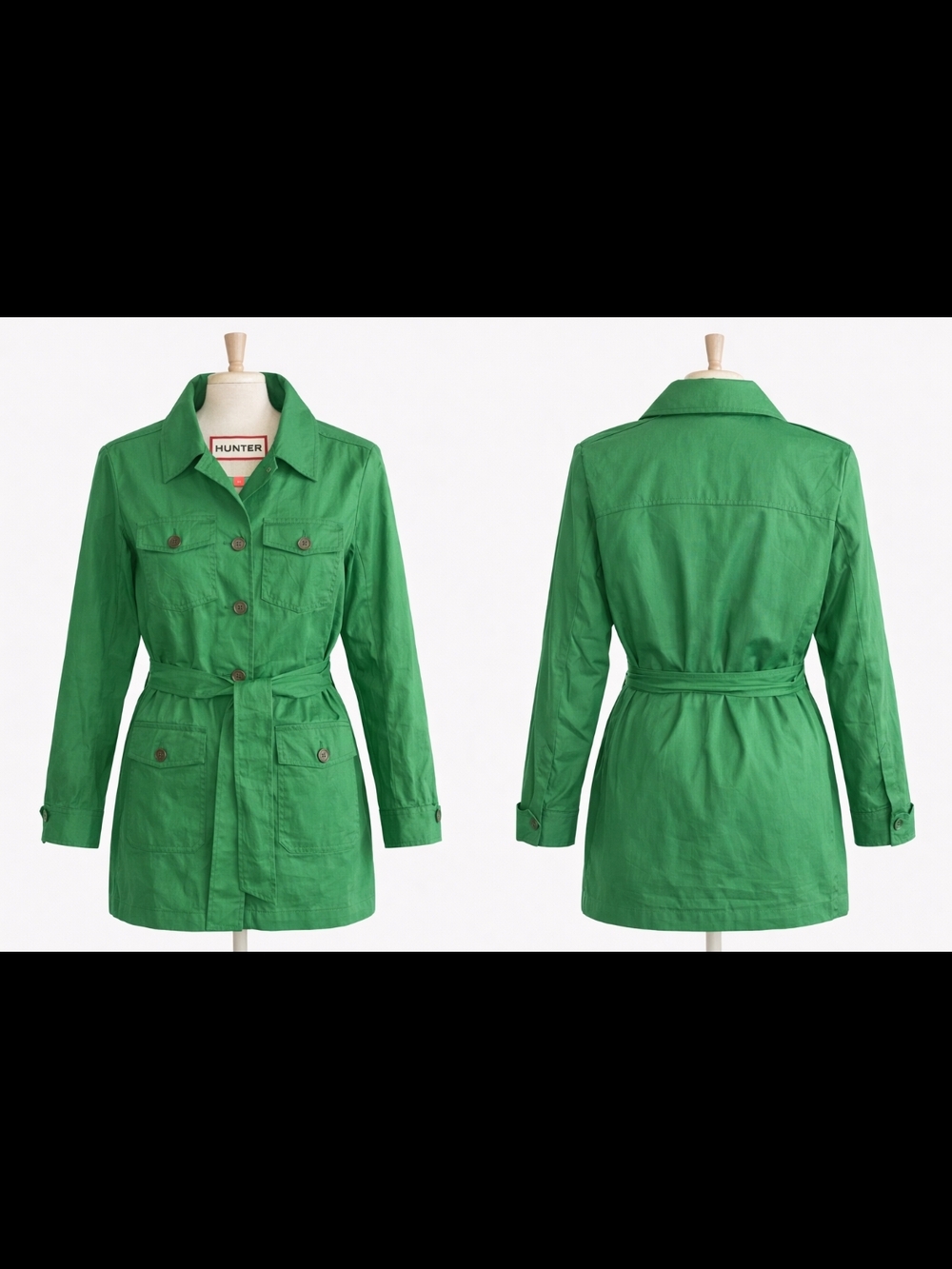 Hunter Size Small NEW Women's Green Mid-Length Belted Trench Coat
